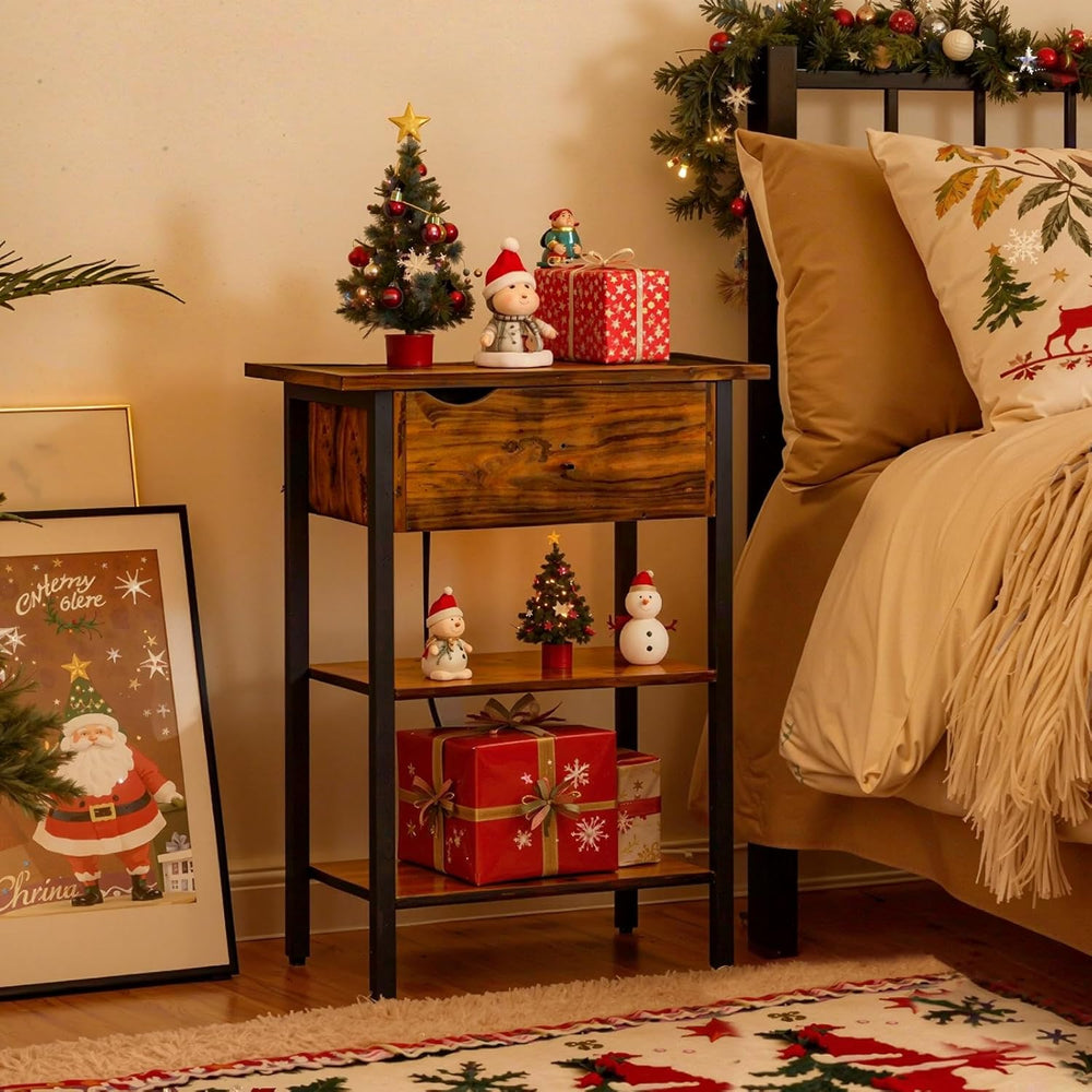 HOOBRO End Table with Charging Station, Narrow Side Table, Flip Top Nightstan...
