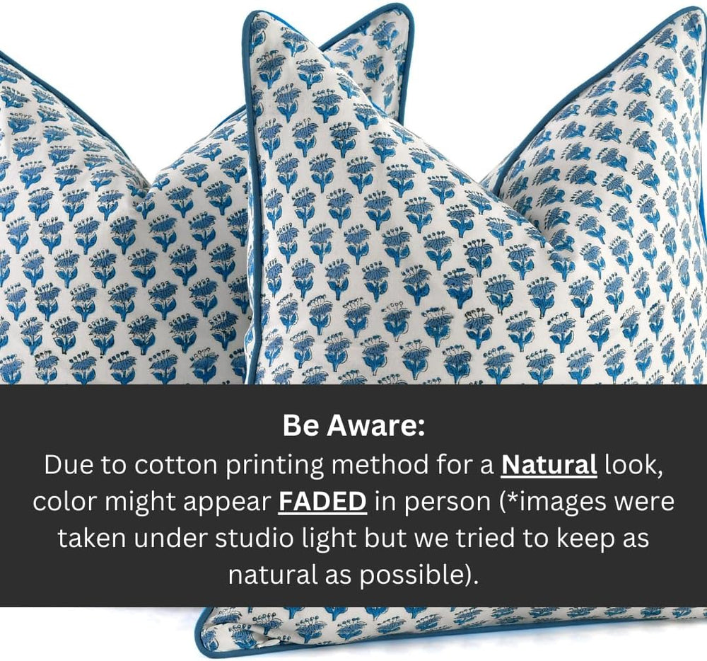 CPC Apatite Blue Block Print Throw Pillow Covers 18x18 Inch, Pack of 2