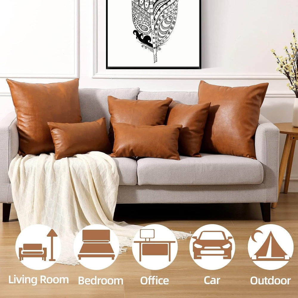 Yaertun Set of 2 Faux Leather Decorative Throw Pillow Covers Modern Solid Out...