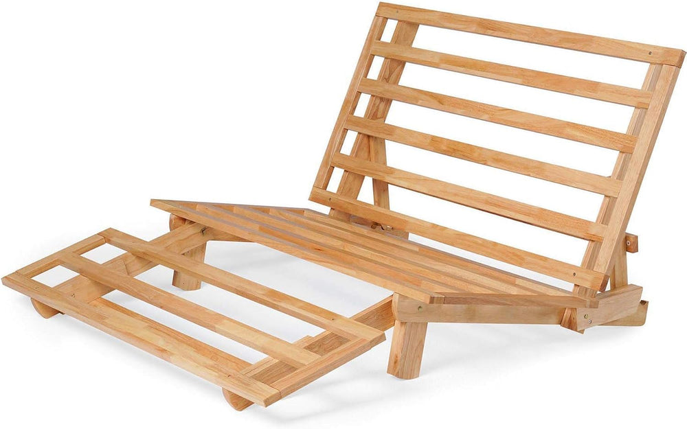 Queen Size Futon Bed Sofa - (Natural Hardwood Frame and Ivory Mattress Set), ...