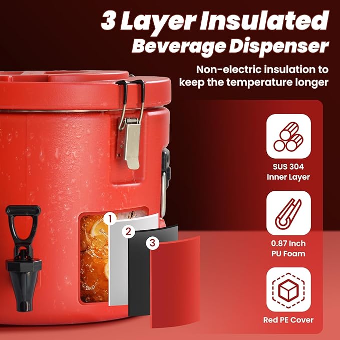 20L/5Gal Insulated Beverage Dispenser, Ice & Hot Drink Dispenser