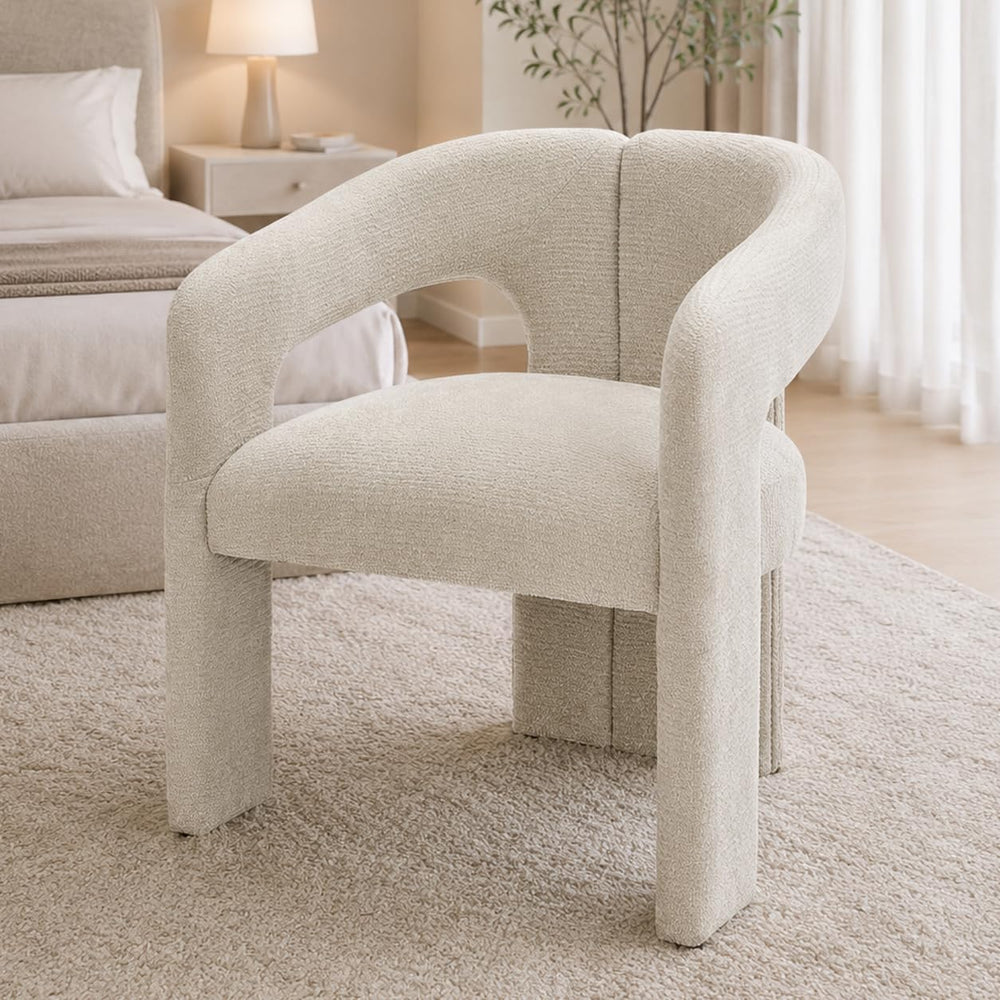 Modern Boucle Accent Chair, Upholstered Barrel Armchair with Curved Open Back...