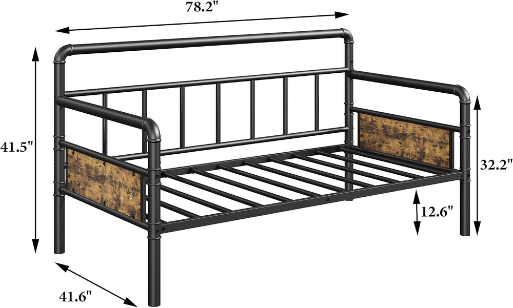 IDEALHOUSE Twin Daybed with Classic Headboard,Metal Twin Bed Frame,Black