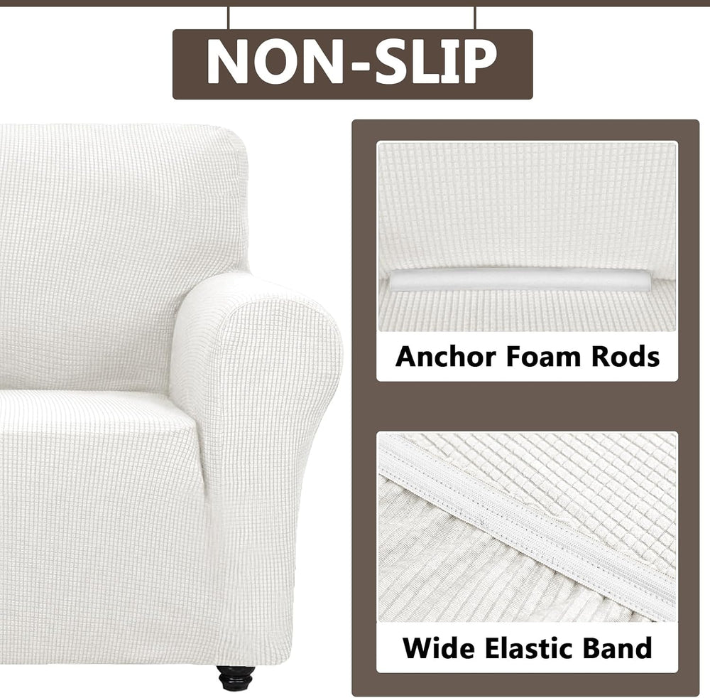 3 Piece Stretch Matching Chair and Ottoman Slipcover Set, Jacquard Arm Chair/...