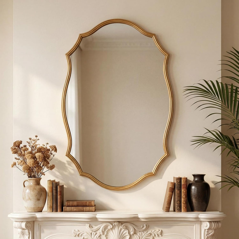 Wall Mirror with Metal Frame 24" x 36" Antique Gold Vanity Mirror