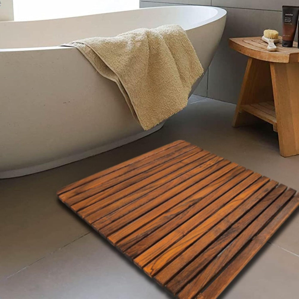Nordic Style Premium Teak Shower and Bath Mat for Indoor and Outdoor Use - No...