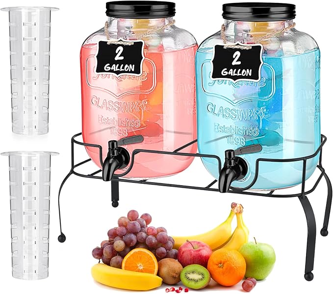 Lallisa 2 Pcs 2 Gallon Glass Drink Dispenser