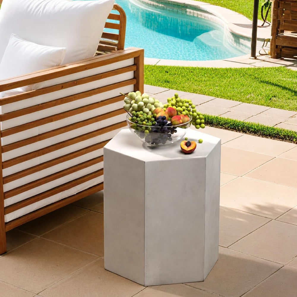 SUNBURY Outdoor Concrete Side Table, Hexagon 16" H Patio End Table
