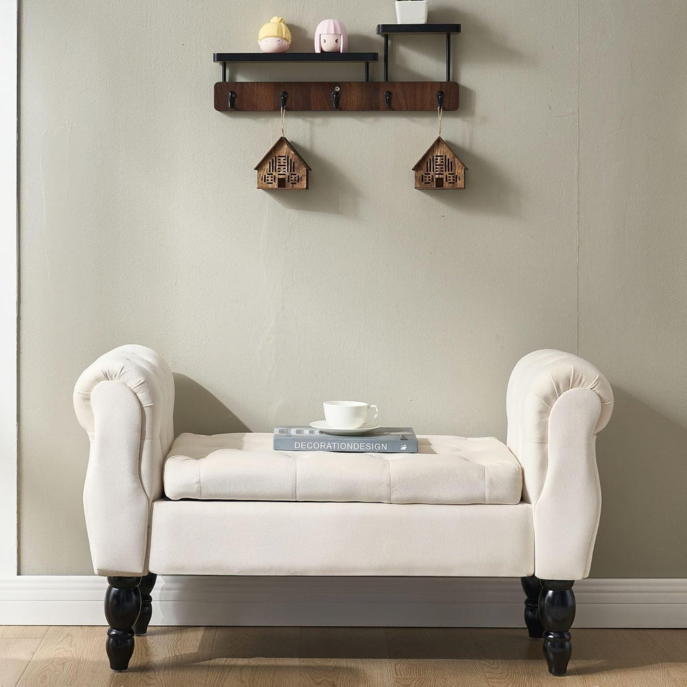 Armed Storage Bench for End of Bed, Modern Velvet Ottoman Bedroom Bench with ...