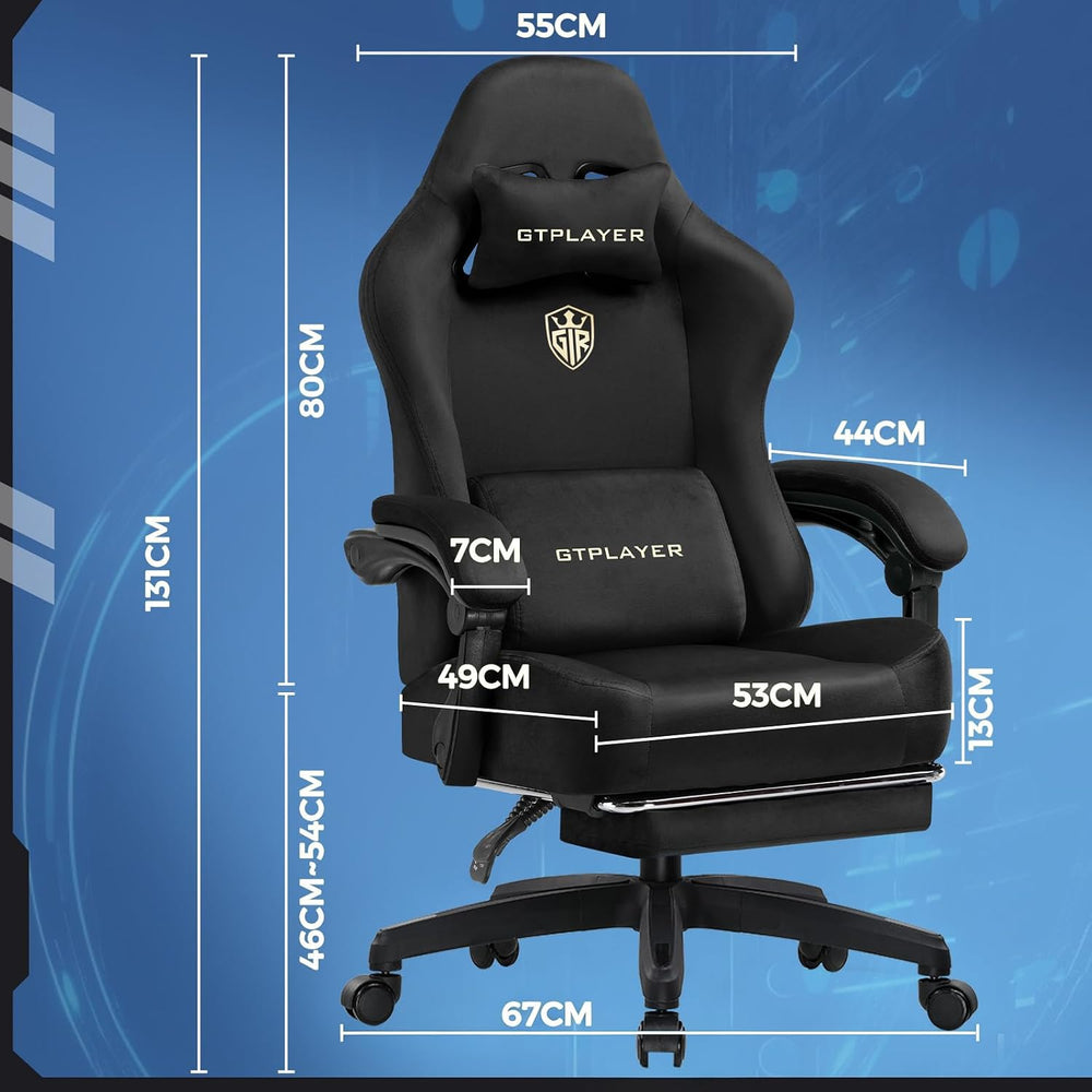 GTPLAYER Big and Tall Gaming Chair Fabric with Pocket Spring Cushion, High Ba...