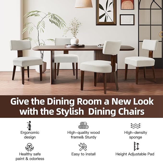 Dining Chairs Set of 6, Fabric Upholstered Wood Kitchen Chairs, Armless Linen...