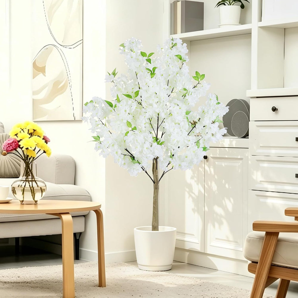 4FT White Artificial Cherry Blossom Tree with Pot for Home Wedding Decor