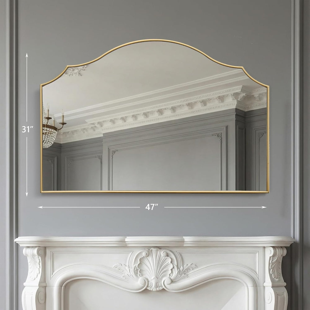 Gold Scalloped Wall Mirror: 47"x31" Large Wooden Fireplace Mirror