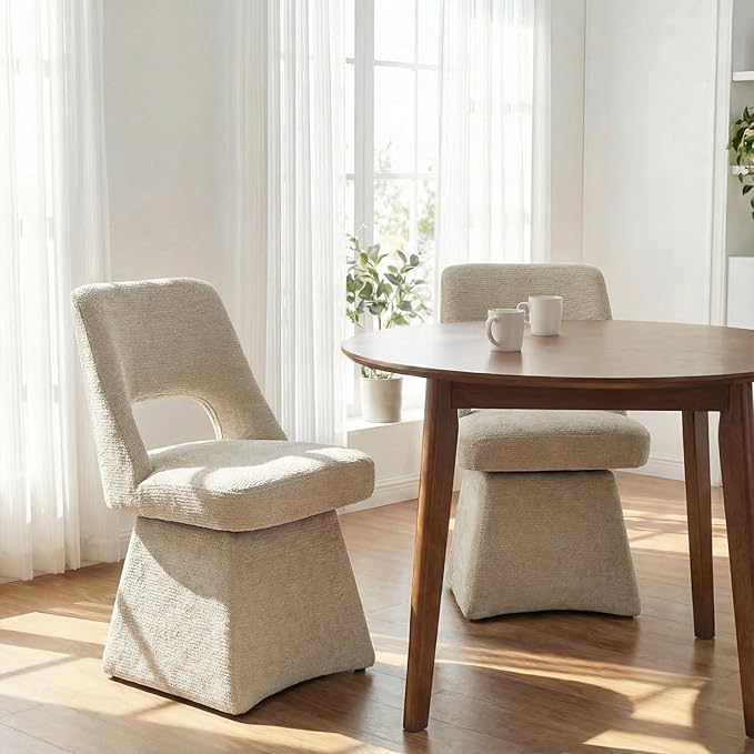 VKNOW Upholstered Swivel Dining Chairs Set of 2, Modern Dining Room Chairs wi...