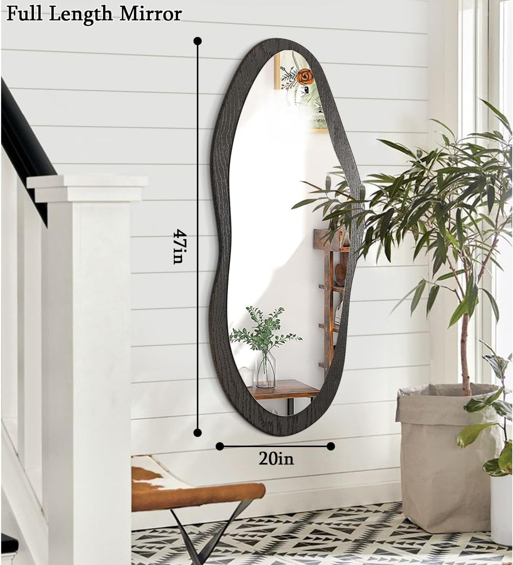 AAZZKANG Irregular Wall Mirror Full Length Black Wood Framed Large