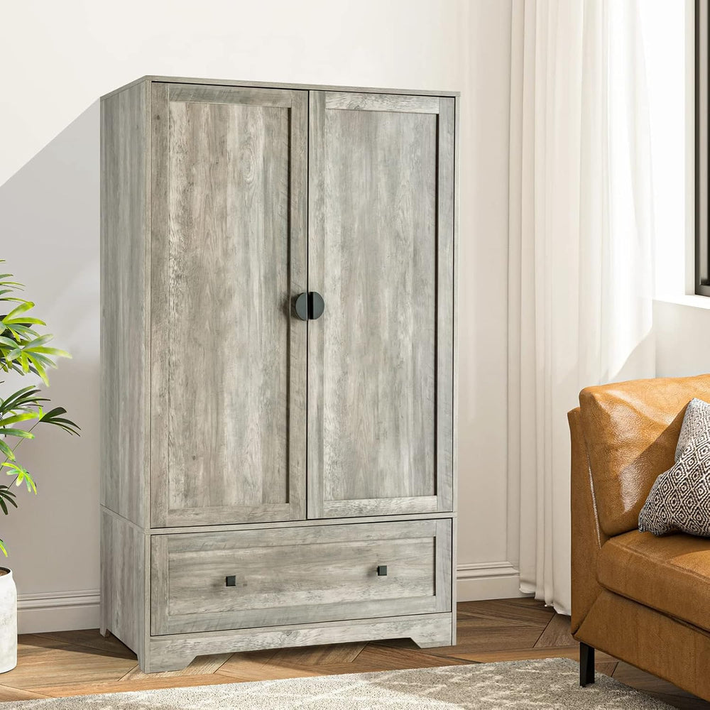 VINGLI Wide Armoire Wardrobe Closet with Hanging Rod, Adjustable Shelves and ...