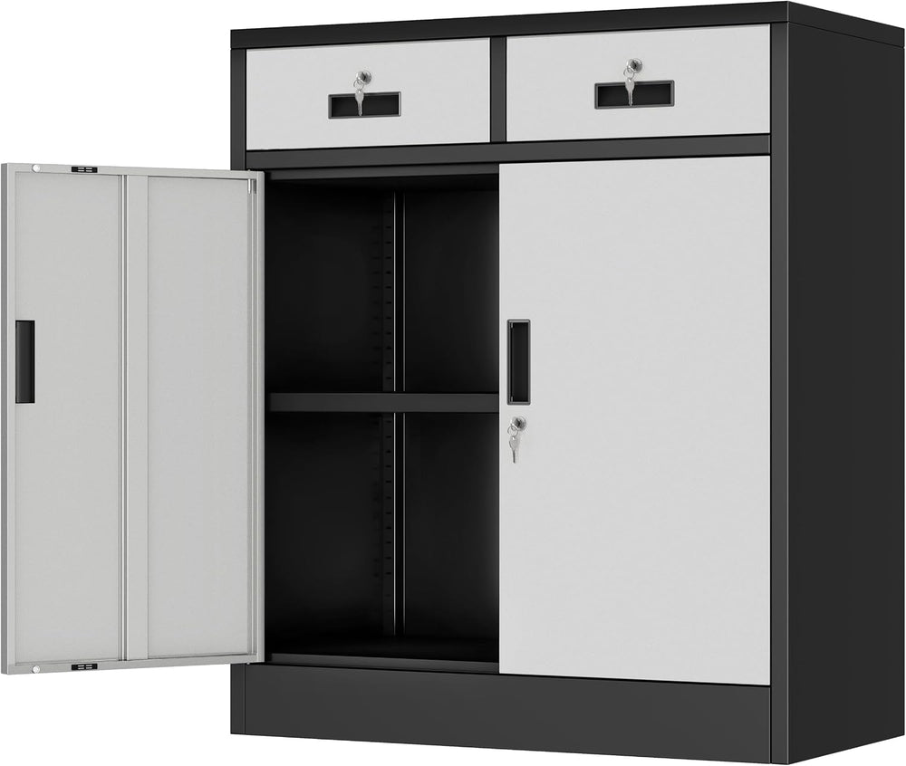 Wanfu Metal Storage Cabinet, 36" H Locking Storage Cabinet with 2 Drawer...