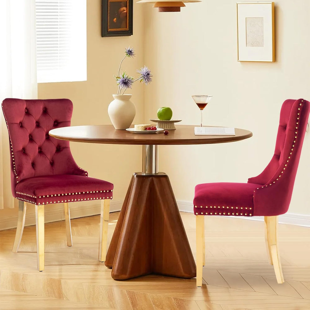 Velvet Upholstered Dining Chairs Set of 2, Modern Style Kitchen Side Chairs w...