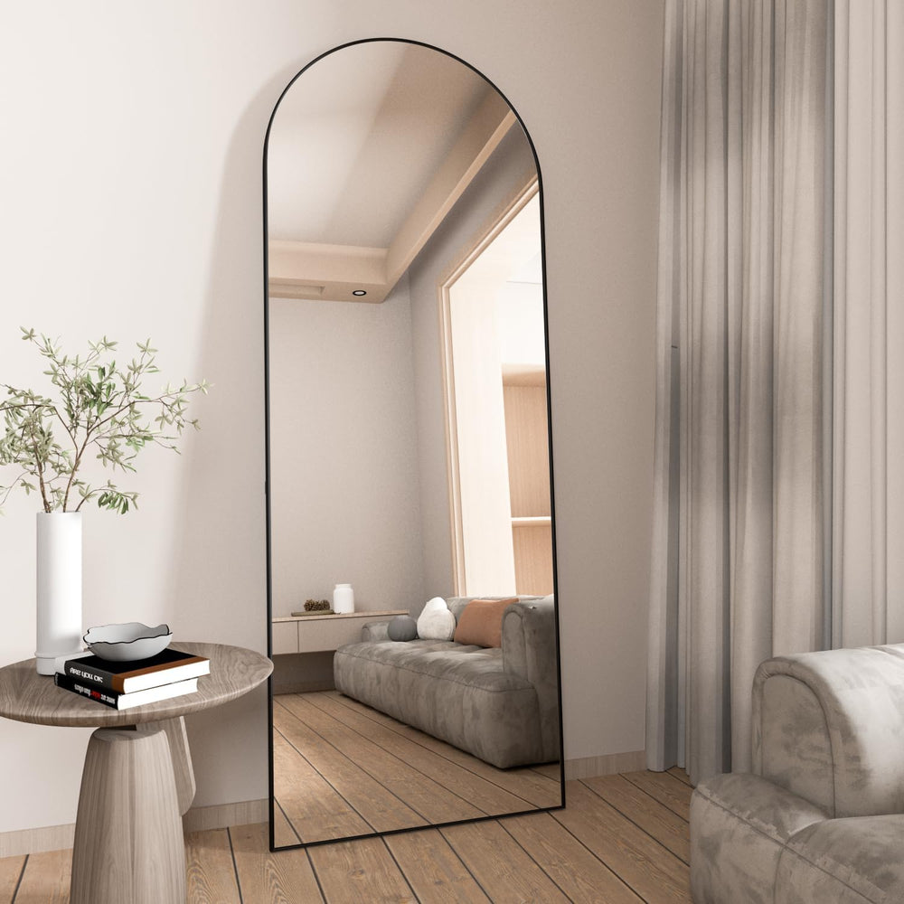 Full Length Mirror, 56"x16" Arch Mirror Floor Mirror with Stand, Bl...