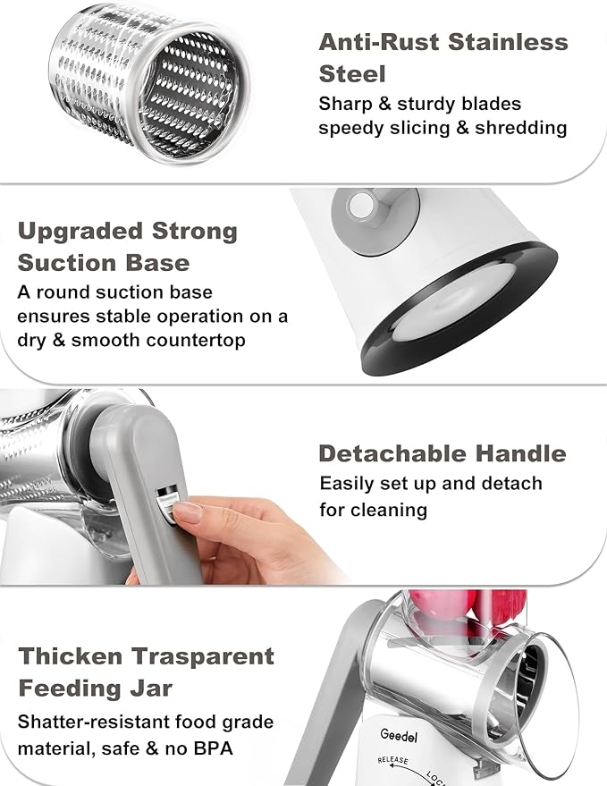 Geedel Rotary Cheese Grater Vegetable Shredder