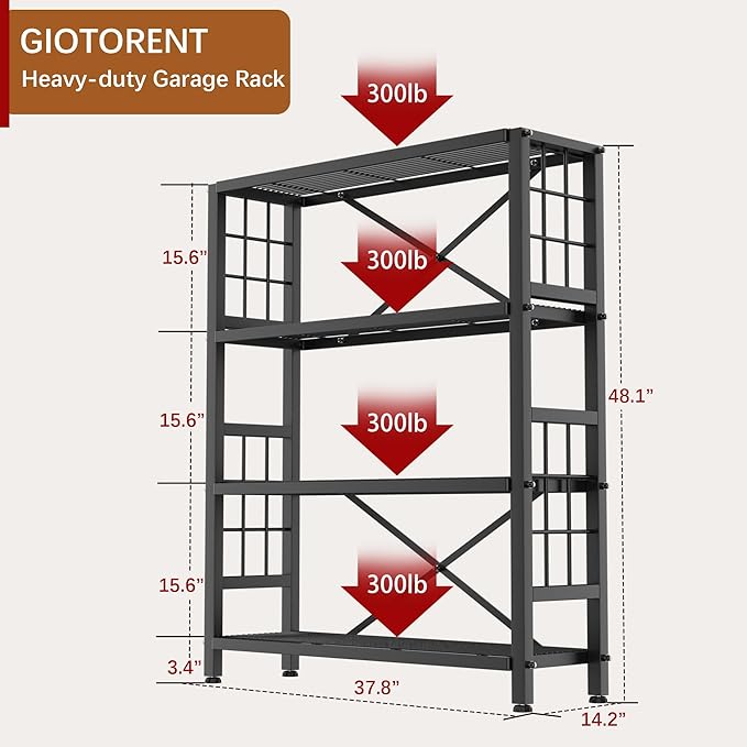 GIOTORENT 4-Wire Heavy-Duty Shelf, Standing Storage Shelves, Metal Shelving