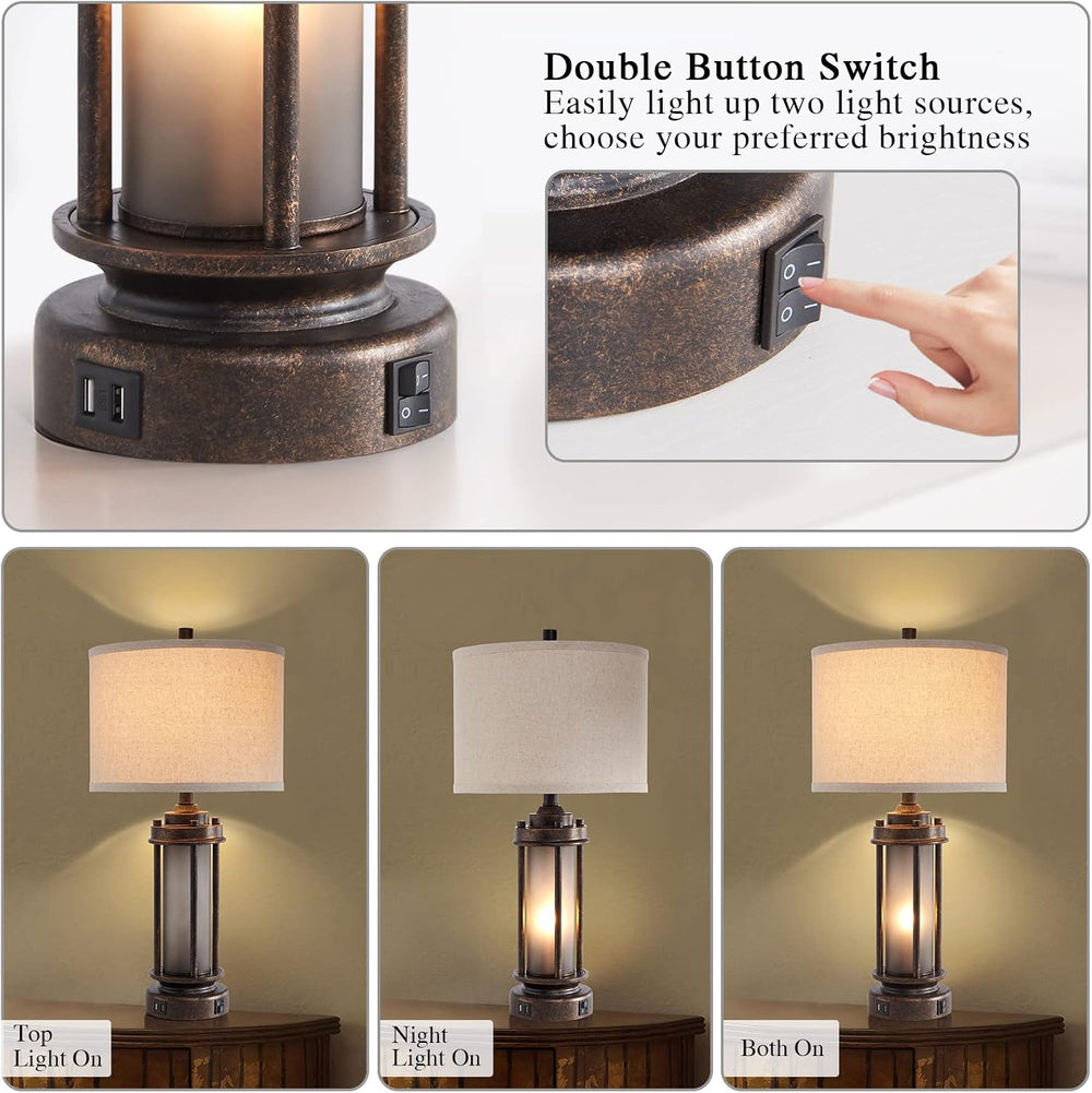 AIEAMPDO 25'' Set of 2 Farmhouse Table Lamps for Living Room with USB...