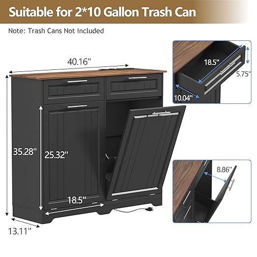 Double 10 Gallon Tilt Out Trash Can Cabinet