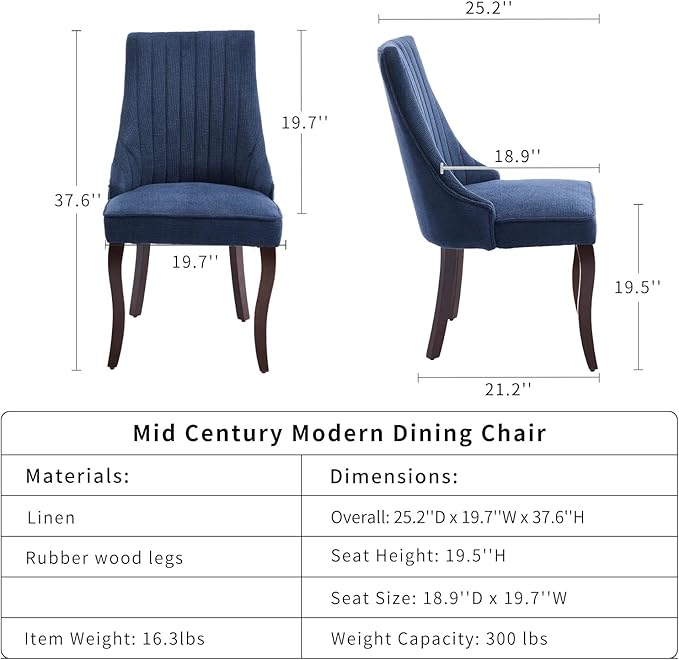 Mid Century Dining Chairs Set of 6, Navy Modern Kitchen & Dining Room Cha...