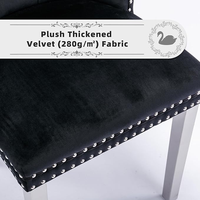 Velvet Upholstered Dining Chairs Set of 6, Modern Style Kitchen Side Chairs w...