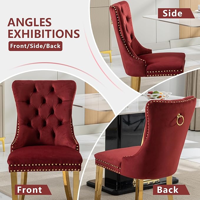Velvet Dining Chairs Set of 6, Kitchen Chairs Set of 6, Tufted Upholstered Di...