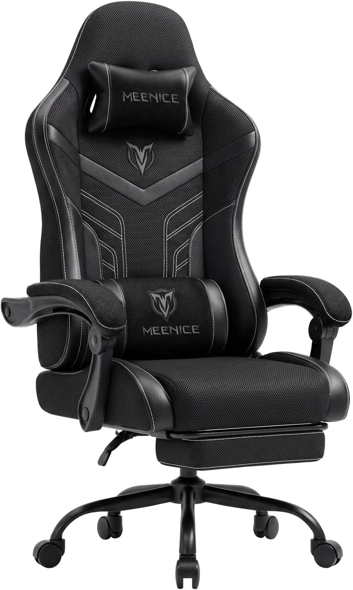 Ergonomic Gaming Chair with Footrest for Adults, Leather Mesh