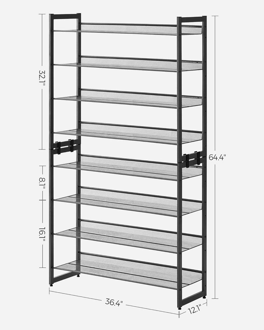 SONGMICS Shoe Rack, 8-Tier Shoe Organizer, Metal Rack for Garage, Set of 2, 4...