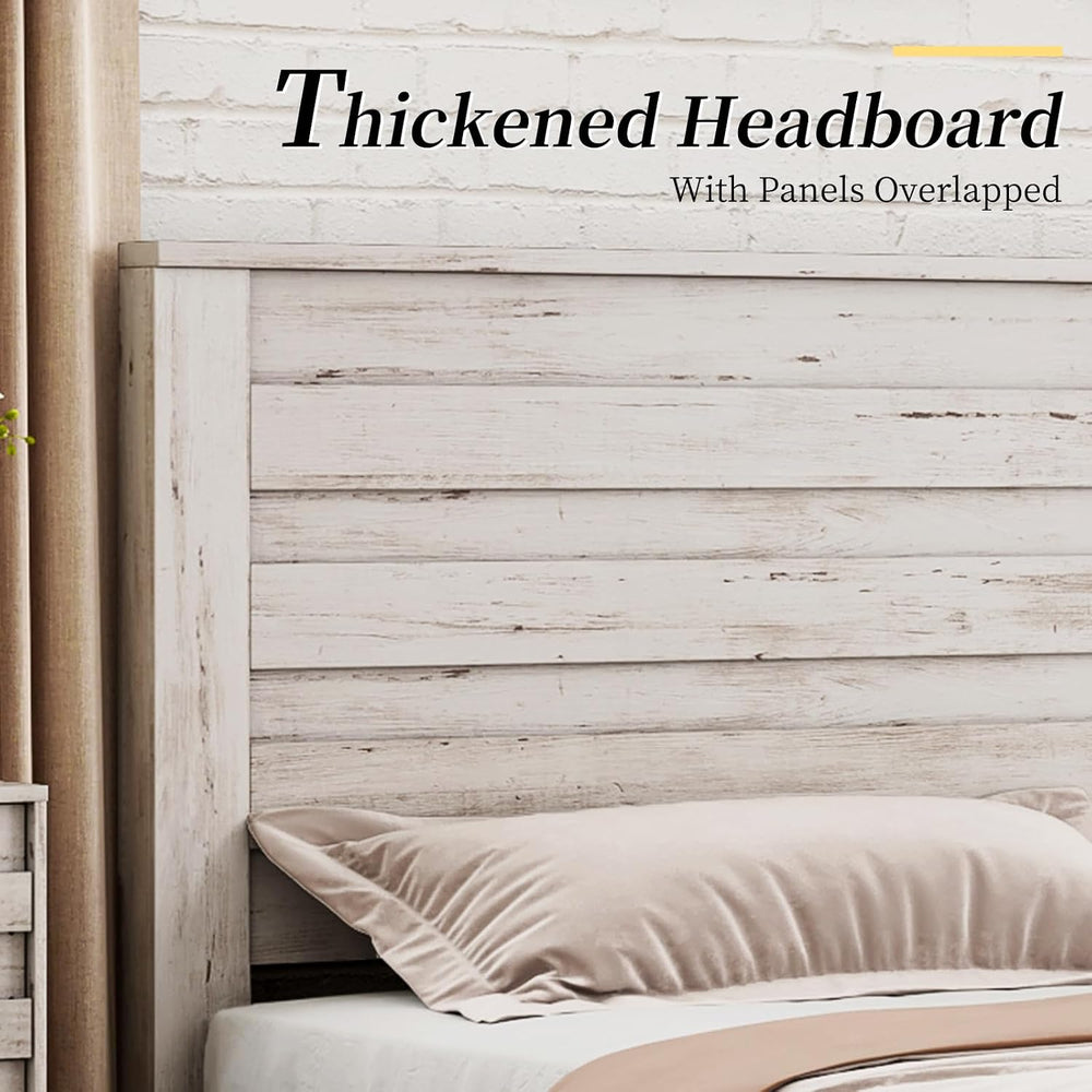 LUXOAK Full Farmhouse Bed Frame with 49" Tall Headboard