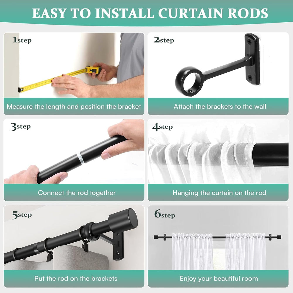 Extra Long Curtain Rods for Windows 120 to 240 Inches, Adjustable 1 Inch Blac...