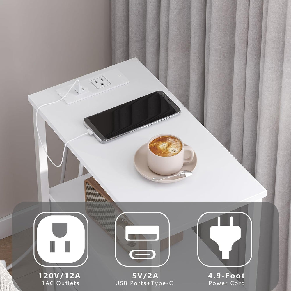 TUTOTAK Narrow Night Stand with Charging Station, Slim End Table with Plugins...