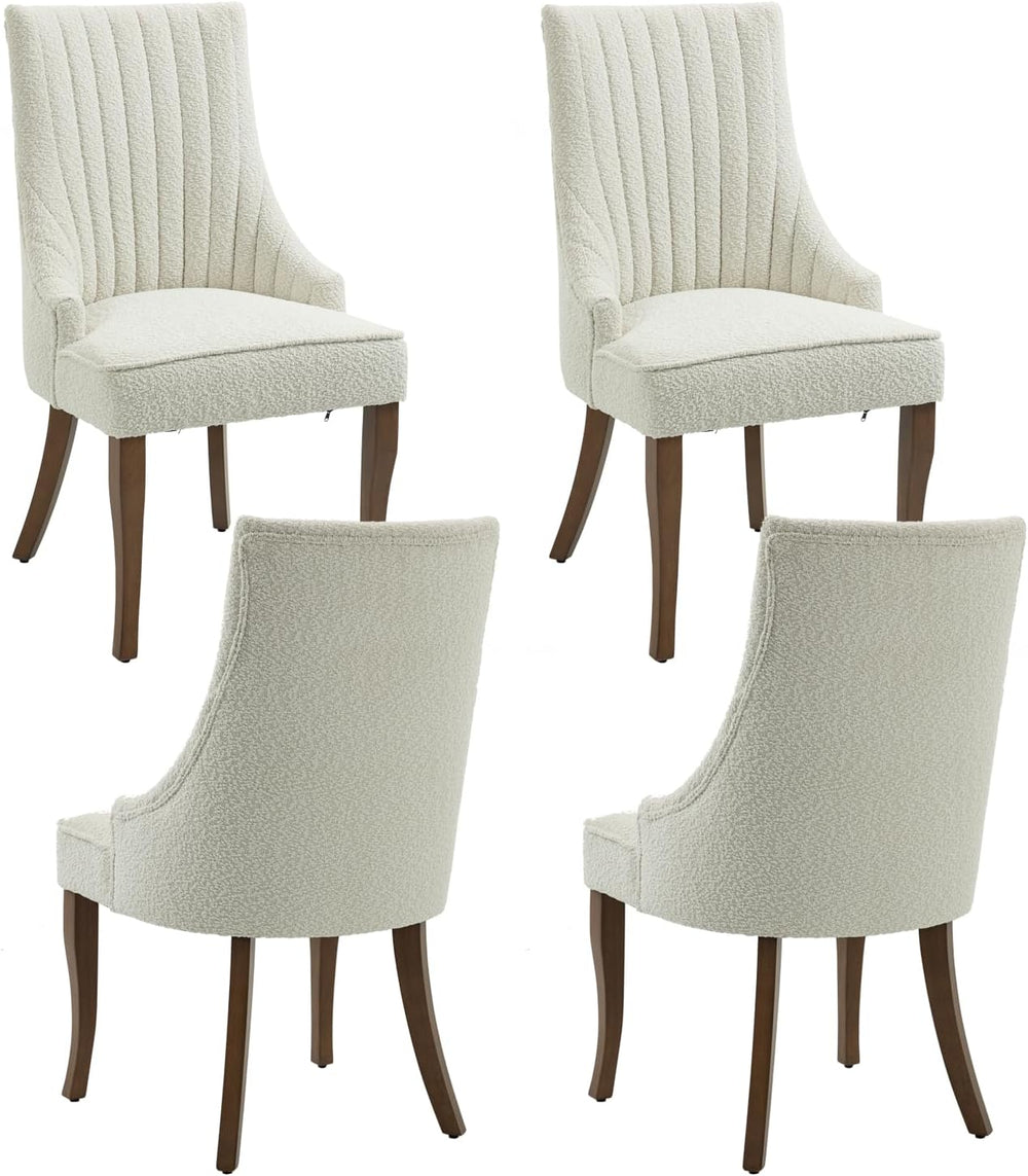 mikibama Boucle Dining Chairs Set of 4 Channel Tufted Kitchen Dinner Chair Co...