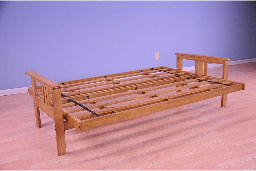 HomeStock Wood Futon Frame with Mission Style Arms Foldable Butternut/Full Fr...