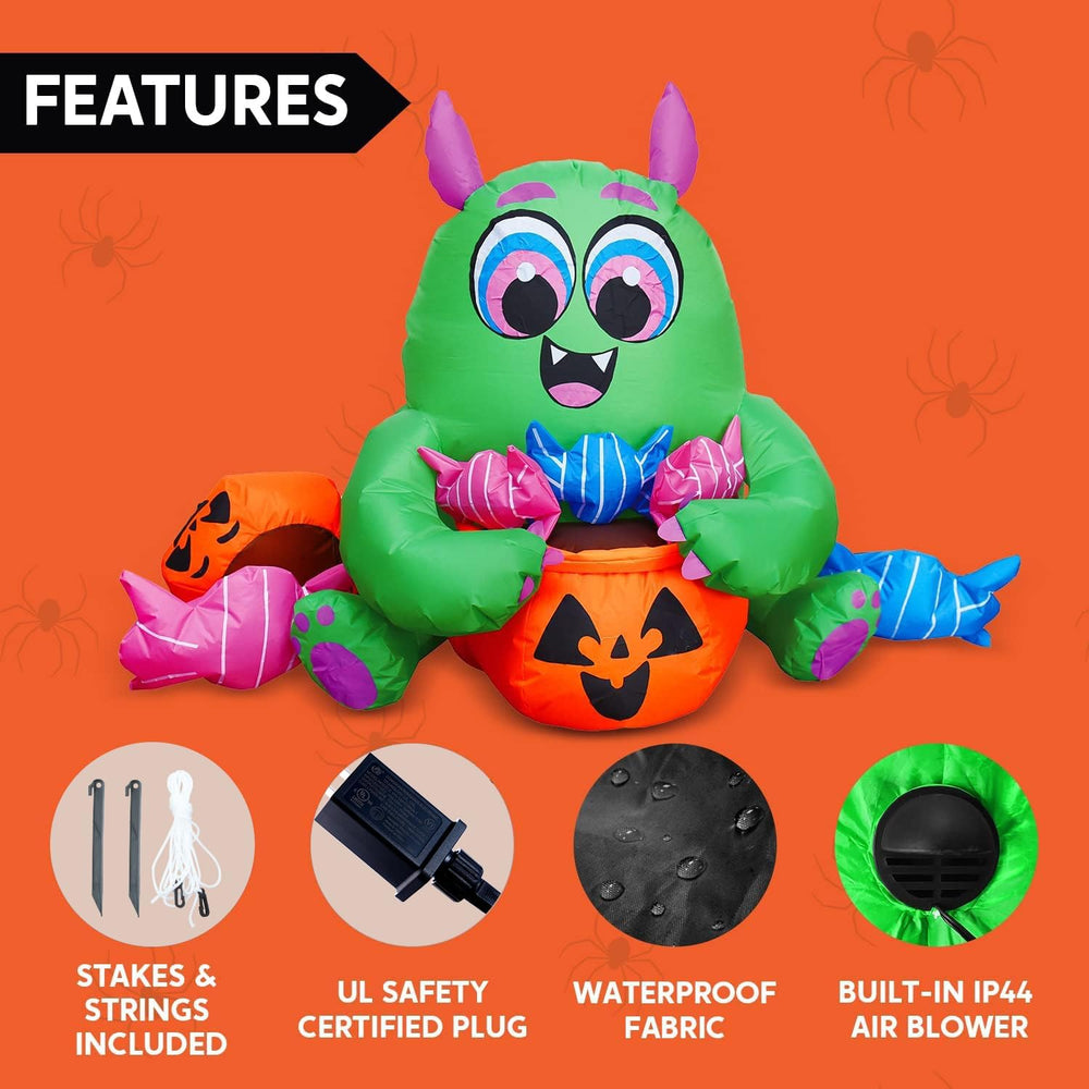 Joiedomi 5 Ft Long Cute Halloween Inflatables Monster with Candies Outdoor De...