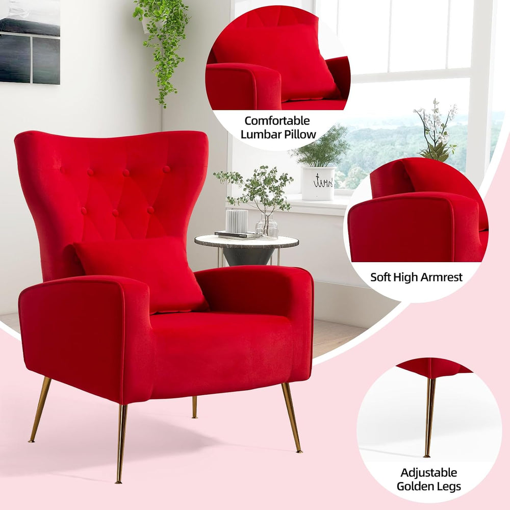 ZJhome Button-Tufted Velvet Accent Chairs, WingBack Living Room Chair Armchai...