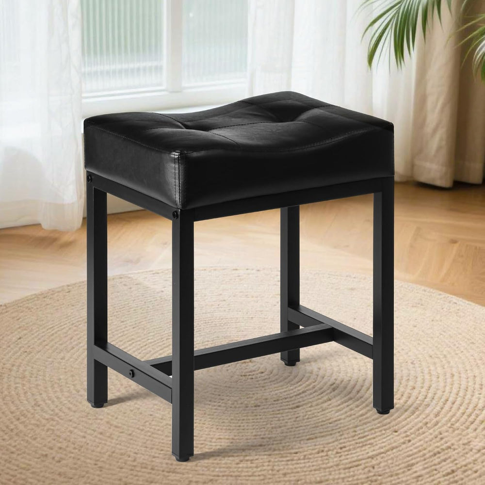 Saddle Seat Vanity Stool, Makeup Stool Chair with Metal Leg, U-Shaped Faux Le...