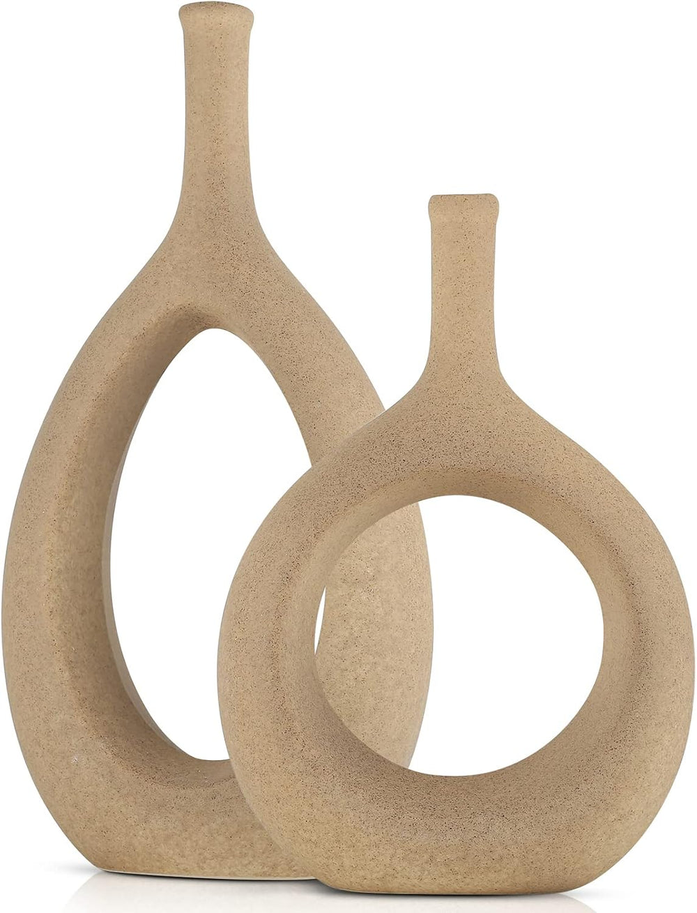 LCCCK Matte Beige Ceramic Vase, Tan Circle Vases with Hole, Neutral Rustic Ce...