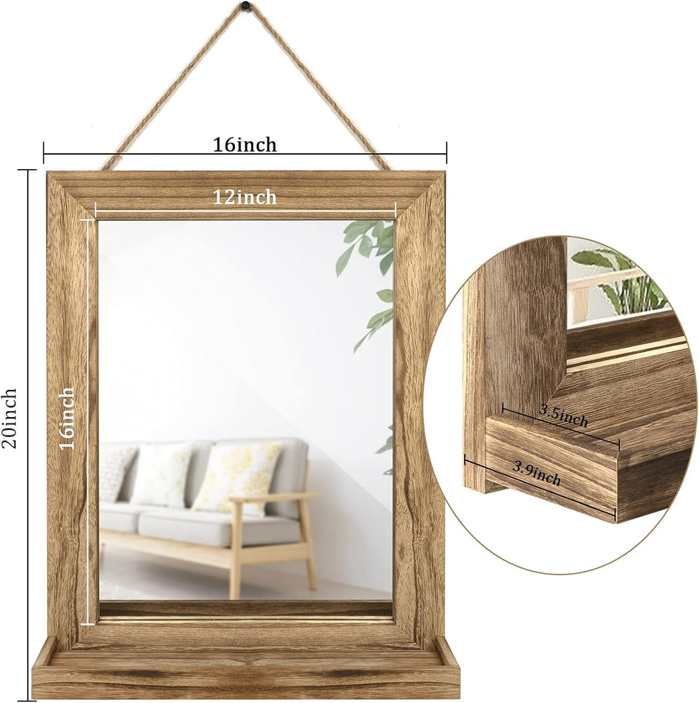 Emfogo Wall Mirror with Shelf, 20 x 16 inch Farmhouse Decor Wall Mirror Hangi...