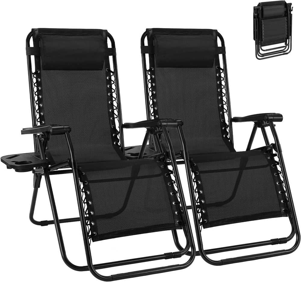 NEWBULIG Zero Gravity Chairs Set of 2, Folding Lounge Chair, Modern Black | P...
