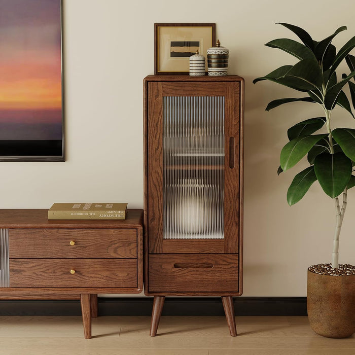 Solid Oak Narrow Storage Cabinet, Walnut