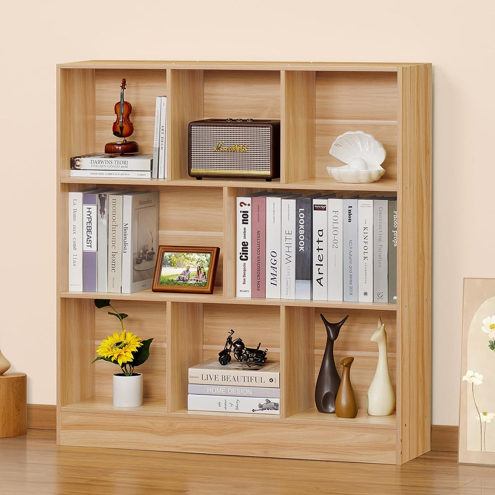 LEYAOYAO 8 Cube Bookshelf with Base,3 Tier Mid-Century Modern Natural Bookcas...