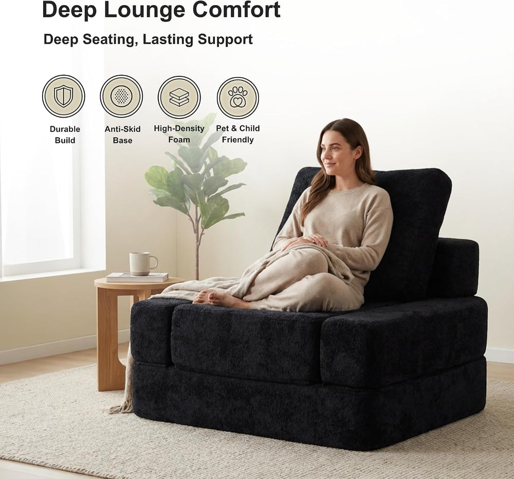 · REDEARTH · 3-in-1 Boneless Convertible Folding Floor Sofa Bed - Black