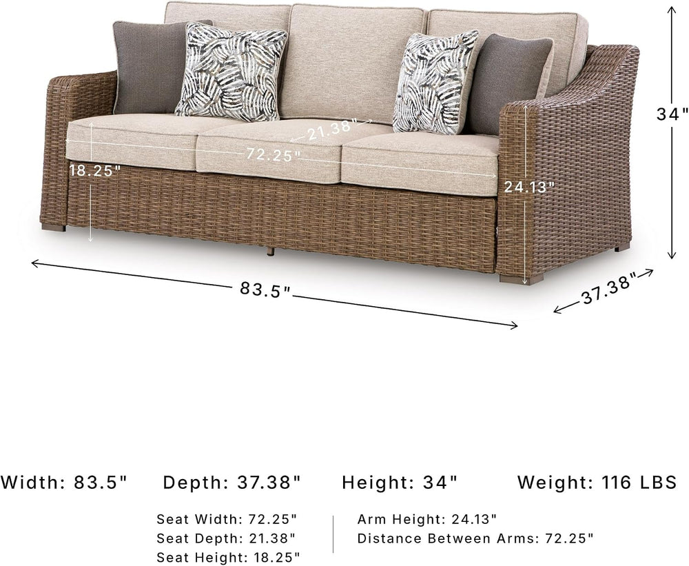 Signature Design by Ashley 3-Seat Outdoor Patio Couch, Handwoven Wicker