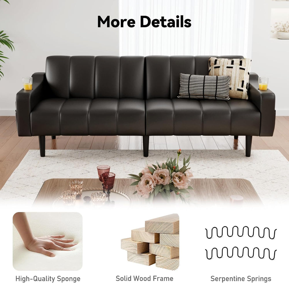 80'' Futon Sofa Bed,Faux Leather Futon Sleeper Sofa, Convertible Love...