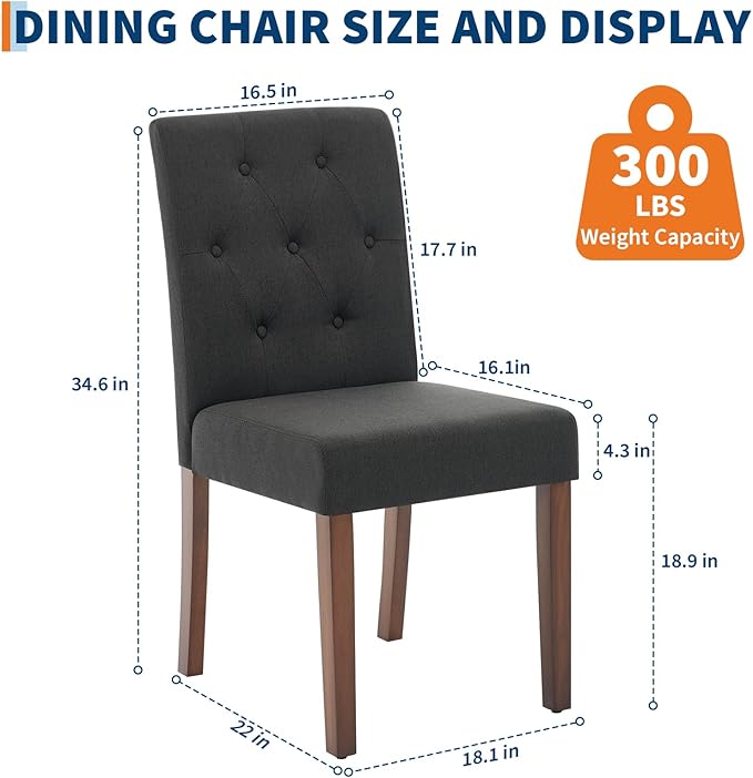 Upholstered Dining Chairs Set of 2, Modern Fabric Kitchen Side Chairs with St...