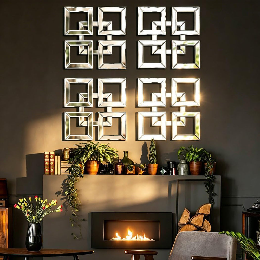 QMDECOR 2 Pack Silver Mirrored Wall Decor 12.2x12.2” Decorative Mirror Modern...
